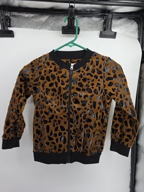 I'M SWEET Kids Leopard Faux Fur Bomber Jacket Brown Black Metallic A-142W NEW